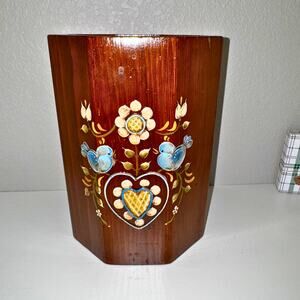 Vintage Wooden “Sugar” Canister – Hand-Painted Folk Art Floral Heart Design